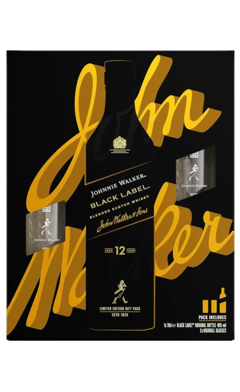 WHISKY JOHNNIE WALKER BLACK 0,7L + 2 SZKLANKI