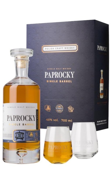WHISKY PAPROCKY SINGLE BARREL 0,7L + 2 SZKLANKI