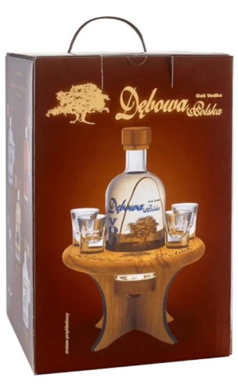 WÓDKA DĘBOWA 0,7L + STOLIK + 4 KIELISZKI