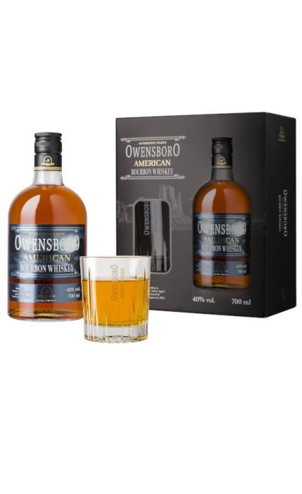 Zestaw Owensboro Amerykańska Whiskey typu Bourbon 700ml + szklanka do whiskey