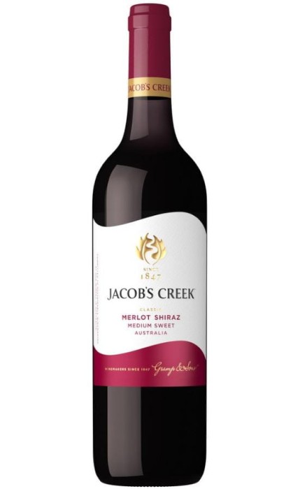 WINO JACOBS CREEK MERLOT SHIRAZ CZERWONE PÓŁSŁODKIE 750ML