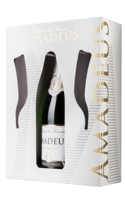 WINO MUSUJĄCE AMADEUS BIAŁE PÓŁSŁODKIE 750ML + 2KIELISZKI
