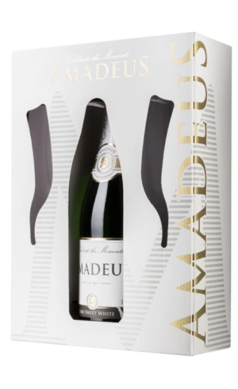 WINO MUSUJĄCE AMADEUS BIAŁE PÓŁSŁODKIE 750ML + 2KIELISZKI