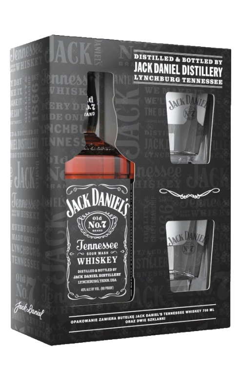 Jack Daniel's Whiskey + dwie szklanki w zestawie prezentowym