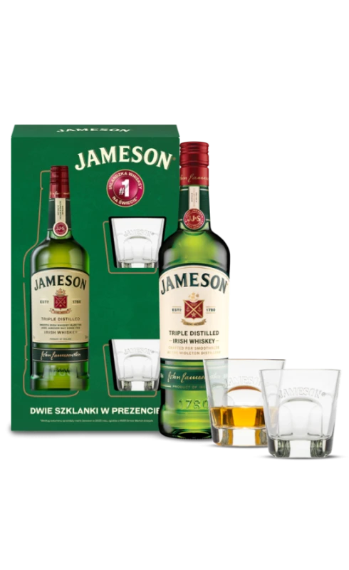 Zestaw Prezentowy Whiskey Irlandzkie Jameson 700ml + 2 szklanki do whiskey gratis